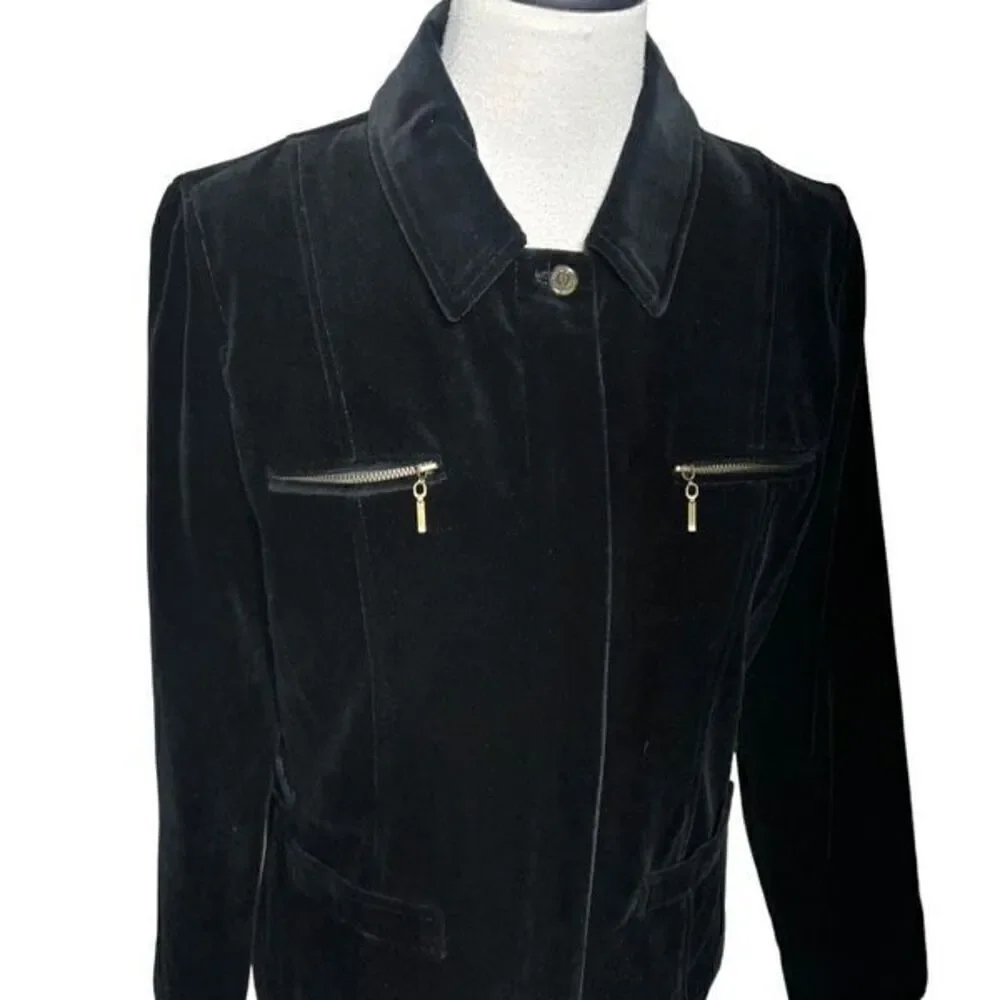 J. McLaughlin Black Velvet Vintage Blazer Jacket Size Small